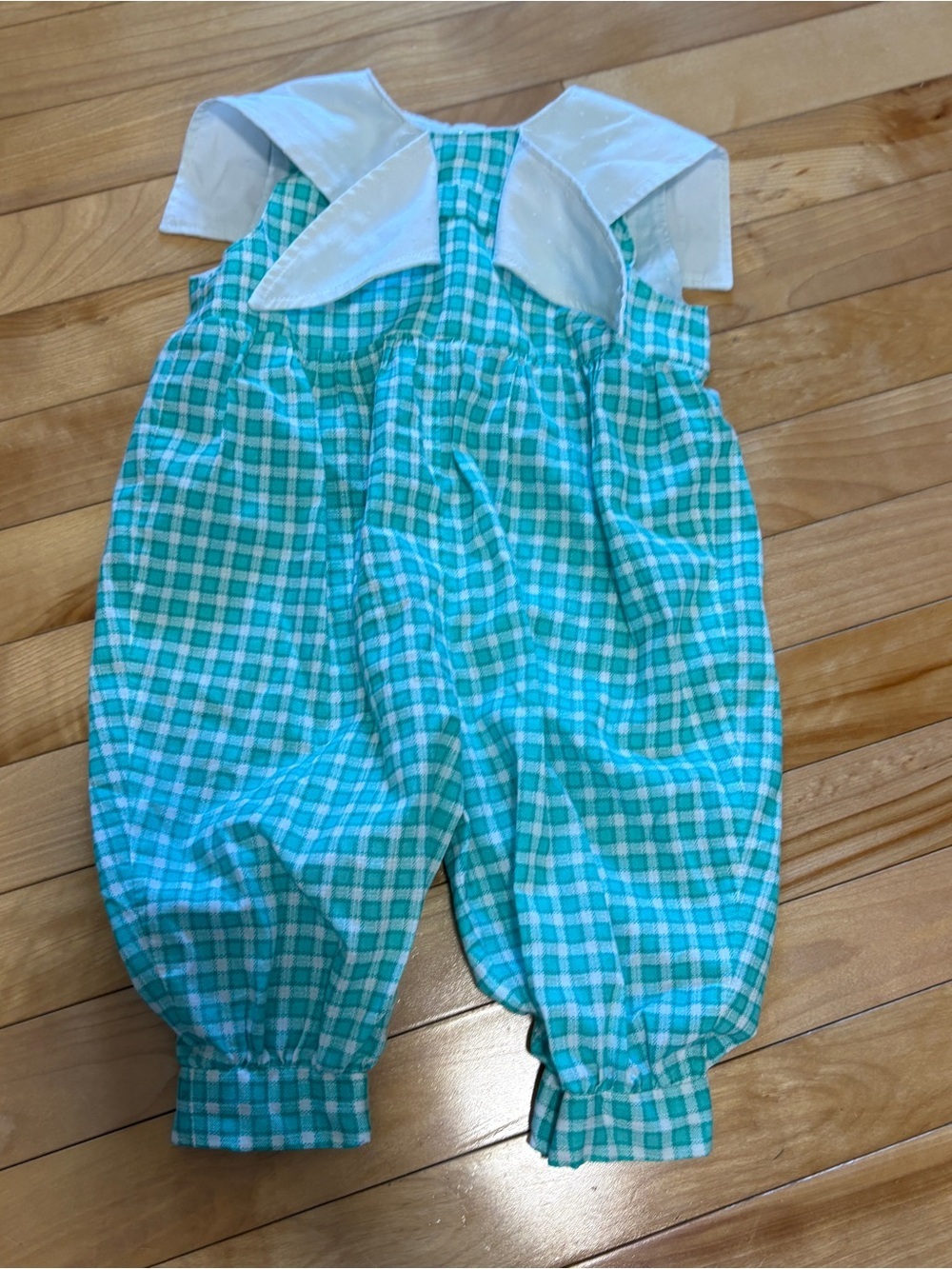 Vintage Baby Romper Green White Gingham Peter Pan Collar Cottagecore 90s